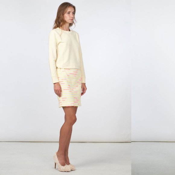 NWT JULIEN DAVID Yellow Multi Colored Cotton Blend Tweed Skirt Size L MSRP $495 - Picture 4 of 12